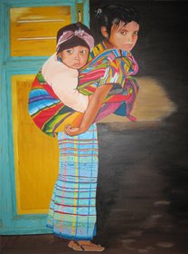 Kinderen uit Guatamala 80cm x 60cm. Acryl