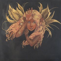 Gouden Elf, Acryl op katoen, 50cm x 50cm