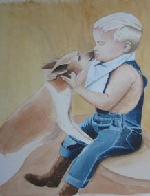 Aquarel Jongen met hondje