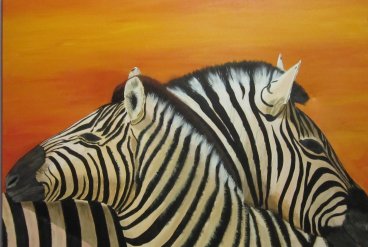 Zebra's. 90cm x 70cm. Acryl op canvas.